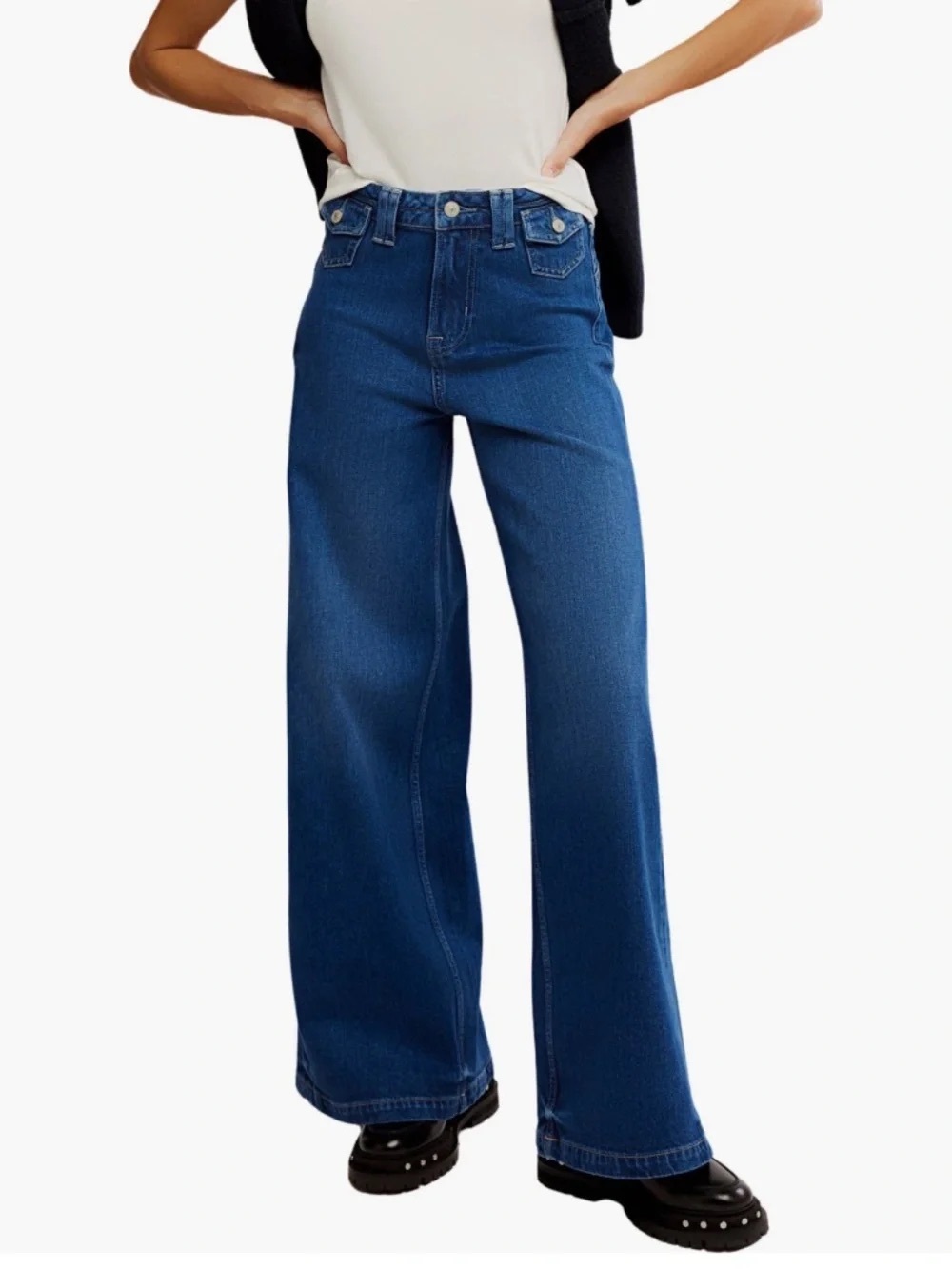 Wide Leg High-Rise Women's Jeans in Deep Blue